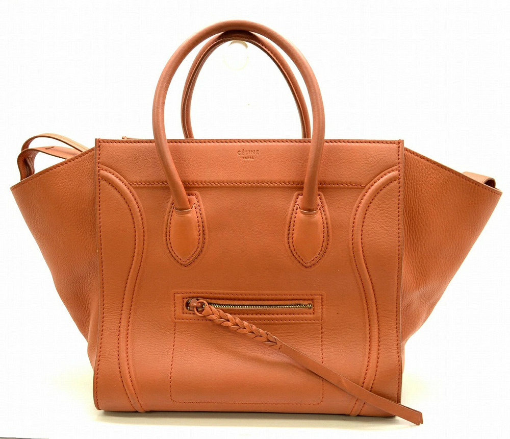 Celine Luggage Tote Phantom Square Tote Bag Handbag Leather Calf Suede Orange